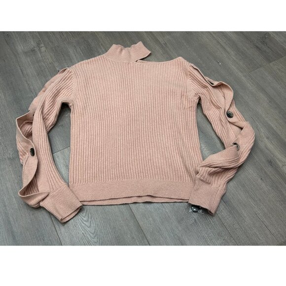 NWT N12H Rose Pink Gigi Ribbed Knit Wool Blend Button Sleeve Cut Out Sweater XS - Picture 4 of 12